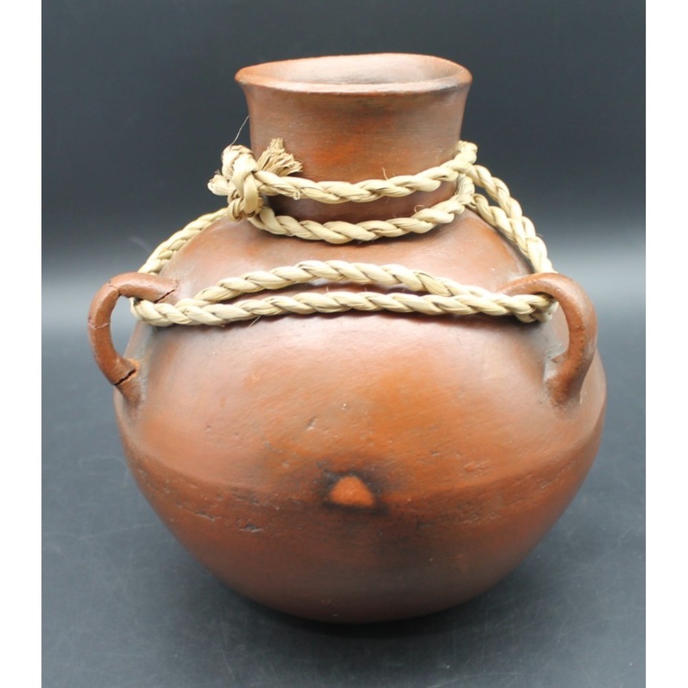 Vintage Handcrafted Earthenware Pottery Olla Vase Rustic Folk Art Vessel Brown